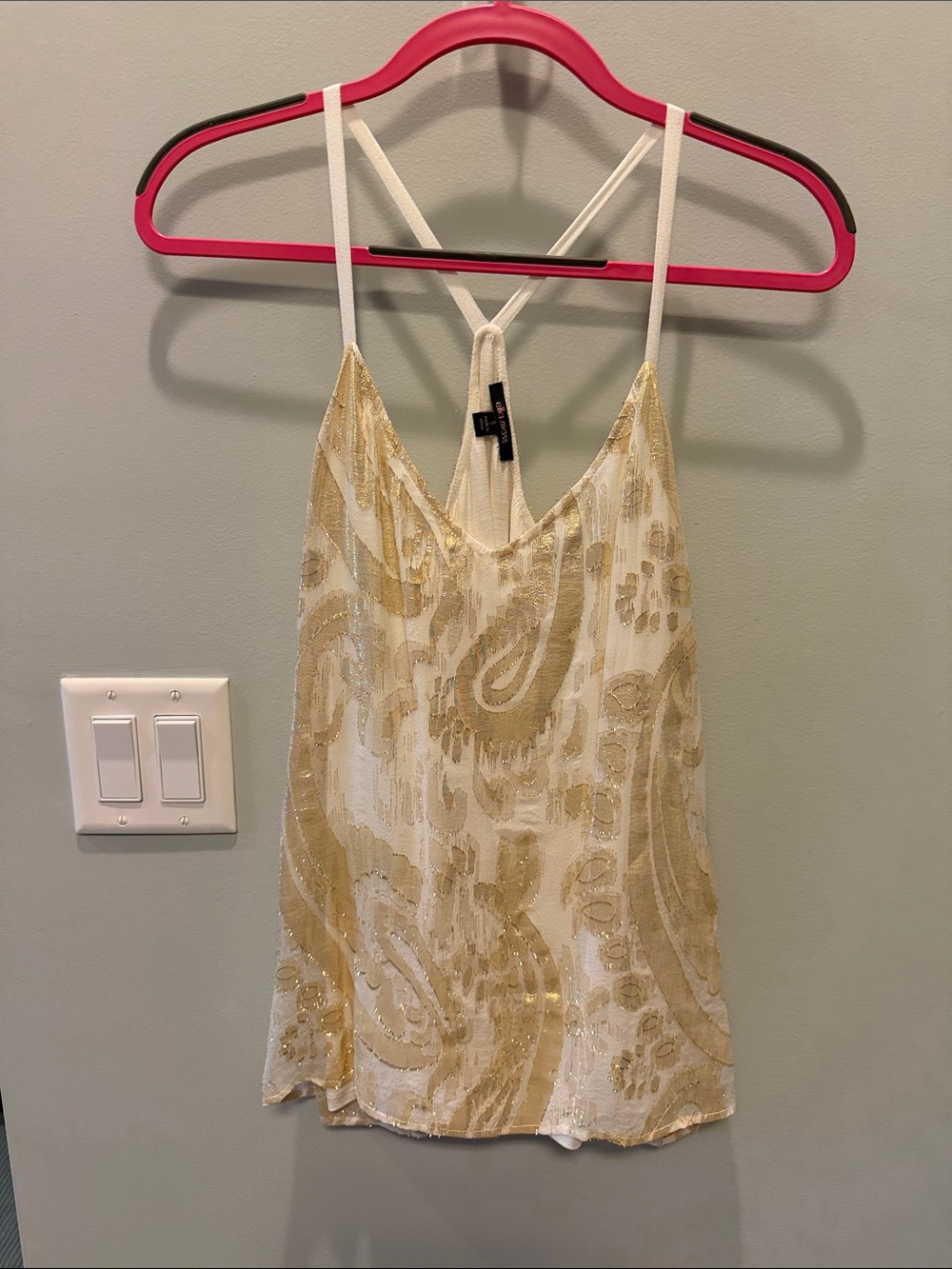 Sequin Paisley White & Gold Cami Tank Top - Ella Moss